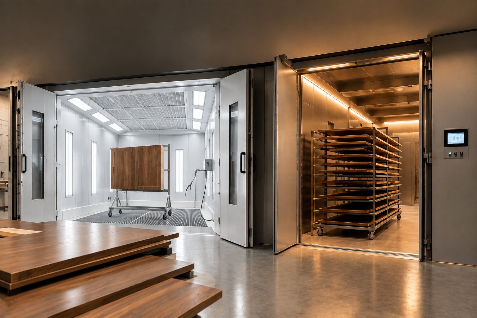 Climate-controlled spray booth and drying room in the workshop