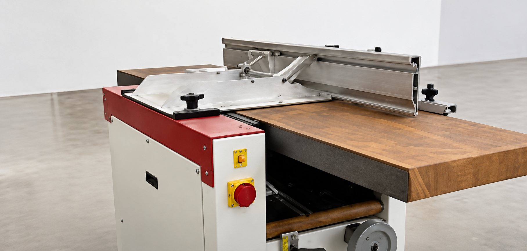 Hot press and panel saw in the workshop with a walnut panel